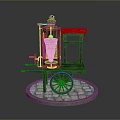 Traditional Wooden Kebab Cart With Rotating Skewer Wheel And Stone Tile Base