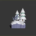 Low Poly Cartoon Scene With Snowy Pine Trees And Wolf On Snowy Mountain