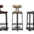 Modern Bar Stools With Leather And Wooden Seats And Metal Frames