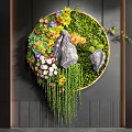 Circular Wall Decoration With Green Plants Colorful Flowers Stones And Hanging Vines