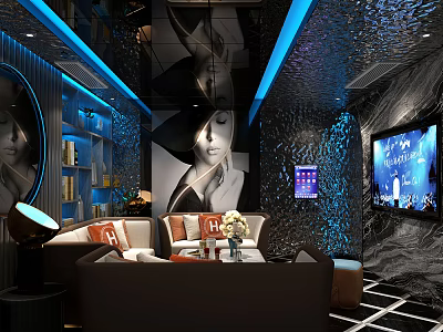 Luxurious KTV Lounge Interior With Comfortable Seating LED Lighting And Large TV Screen 3d model