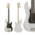 White Electric Bass Guitars Displayed From Different Angles With Body Neck And Strings