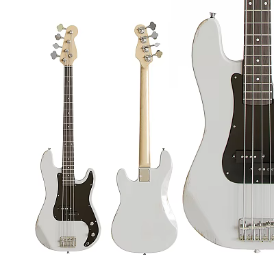 White Electric Bass Guitars Displayed From Different Angles With Body Neck And Strings 3d model