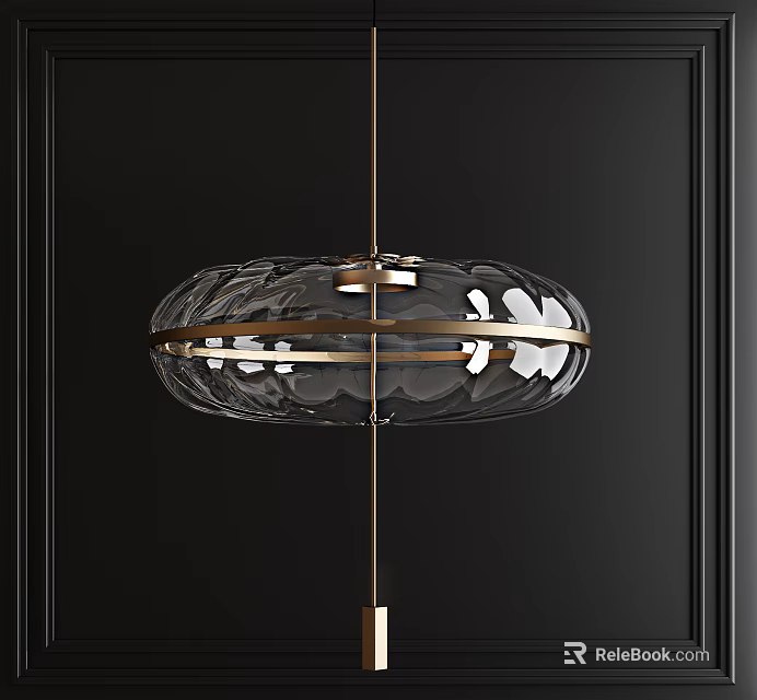 Modern Transparent Glass Chandelier With Gold Metal Ring On Black Background 3d model 