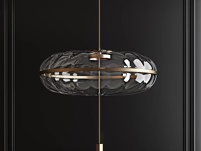 Modern Transparent Glass Chandelier With Gold Metal Ring On Black Background 3d model
