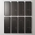 Black Flush Doors With Gold Handles And Various Panel Designs 3d model