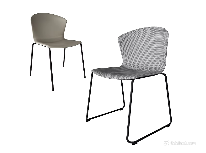 Modern Gray Office Chair With Mesh Back And Black Metal Legs Design 3d model 