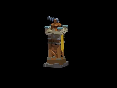 Cartoon Watchtower Scene With Stone Brick Structure Wooden Details Telescope On Top And Yellow Flag 3d model