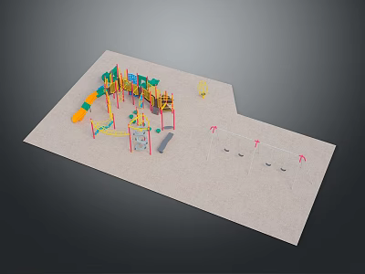 Colorful Outdoor Children's Playground With Slide Climbing Frame And Swings 3d model