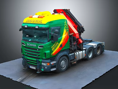 Scania Heavy Duty Truck With Crane And Colorful Body Design 3d model