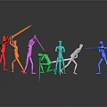 Colored Human Figures In Various Colors Interacting With Tools In Dynamic Poses