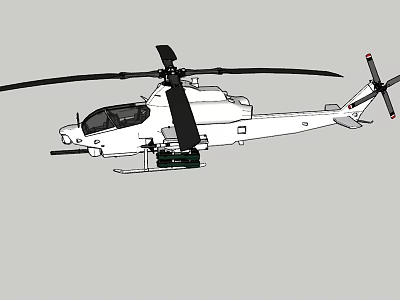 Military Helicopter With White Airframe Rotor Blades And Weapon Mounts Illustration 3d model