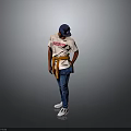 Man in white ERUDITE T-shirt blue cap brown belt blue jeans white sneakers gray background