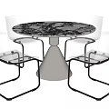 Modern Dining Table Set With Round Marble Tabletop White Base Transparent Chairs And Metal Frames 3d model