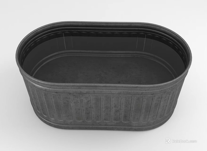 Black Oval Metal Garden Planter With Vertical Stripes For Outdoor Gardening 3d model 