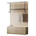 Contemporary Wooden Wardrobe Interior With Hanging Rod White Shirts And Storage Drawers