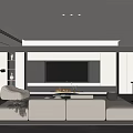 Modern Open Concept Living Dining Area With Sofa Fireplace And Cabinets 3d model