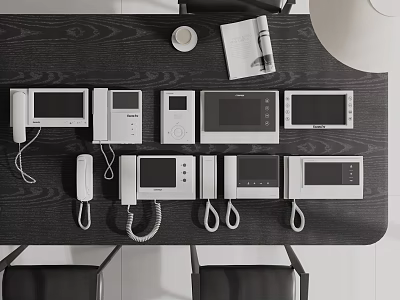 Different Types Of Office Electronic Communication Devices Displayed On Desk 3d model
