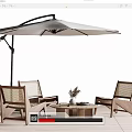 Modern Outdoor Tables And Chairs Set With Round Wooden Table Woven Chairs And Sunshade Umbrella