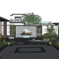 Traditional Chinese Courtyard Garden Design With Circular Archway Stone Pavement And Water Feature