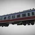 Vintage Train Carriage With Red White Blue Exterior Featuring Row Of Windows And Roof Equipment