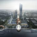Integrated Modern Commercial Complex With High Rise Towers And Riverfront Landscape