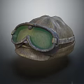 Vintage Hat with Green Lens Goggles Textured Fabric And Adjustable Strap Retro Design