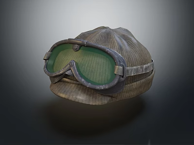 Vintage Hat with Green Lens Goggles Textured Fabric And Adjustable Strap Retro Design 3d model