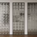 Modern Metal Room Dividers With Hollow Geometric Patterns On White Walls And Dark Wood Floors