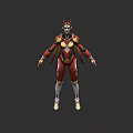 Game And Movie Character In Red And Yellow Armored Suit With Helmet