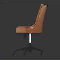 Brown Leather Office Chair With Armrests Vertical Striped Backrest And Metal Wheel Base