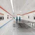Hospital Outpatient Room With Medical Staff In Green Uniforms Blue Caps Masks And White Robot