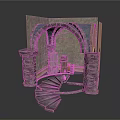 Medieval Stone Arch Interior Structure With Carved Walls And Statue Decor 3d model
