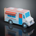 Colorful Food Truck With Pink Roof Blue Body Red Awning Windows And Door