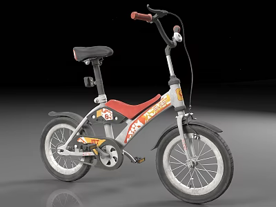 Kids Bicycle With Red And Silver Frame Black Seat White Tires And Orange Patterns 3d model
