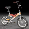 Kids Bicycle With Red And Silver Frame Black Seat White Tires And Orange Patterns