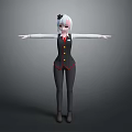 Anime Style Female Character 3D Model With White Hair Black Vest And Red Accents