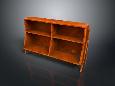 Modern Orange Open Bookshelf with Four Compartments Simple Design and Slim Wooden Legs 3d model