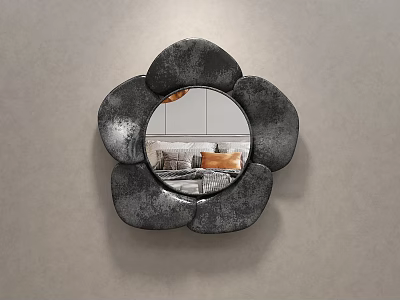 Gray Textured Flower Shaped Wall Mounted Decorative Mirror For Home Interior Decor 3d model
