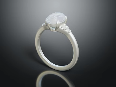 Elegant Minimalist Silver Ring With Large Transparent Gemstone And Small Surrounding Decorations 3d model