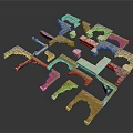 Geometric Modular Structural Components With Assorted Wooden And Metal Design Elements