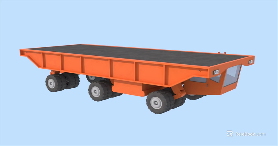 Orange Heavy Duty Flatbed Functional Vehicle With Large Platform And Multiple Wheels 3d model 