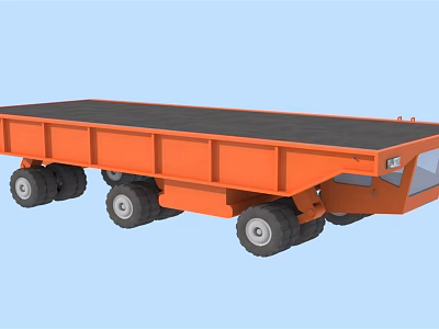 Orange Heavy Duty Flatbed Functional Vehicle With Large Platform And Multiple Wheels 3d model