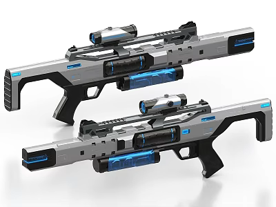 Two Futuristic Sci Fi Weapons With Blue Accents Scope And Modern Design 3d model