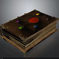 Ancient Leather Book with Colorful Gemstones and Intricate Metal Decorations on Cover