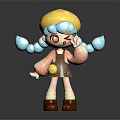 Cute 3D Cartoon Character With Yellow Blue Hat Turquoise Pigtails Winking Expression Brown Overalls