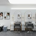 Beauty Hair Salon Interior with White Walls Gray Styling Chairs Mirrors and Pendant Lights