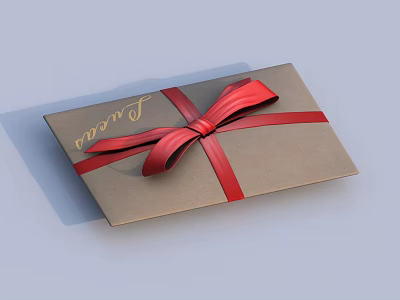 Decorative Ornament Set Brown Gift Box With Red Bow And Golden Passion Lettering 3d model