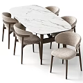 Modern Dining Table Set With Marble Tabletop And Six Upholstered Wood Chairs 3d model