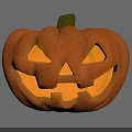 Orange Carved Jack O Lantern With Smiling Face Triangular Eyes Green Stem On Gray Background
